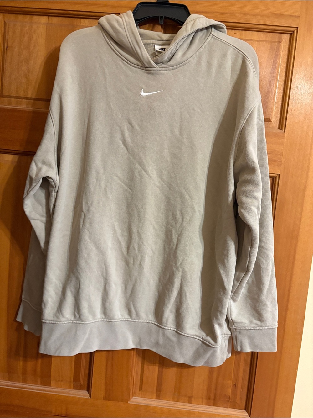 Nike Women Hooded Crew Sweatshirt in Light Taupe with White Swoosh
